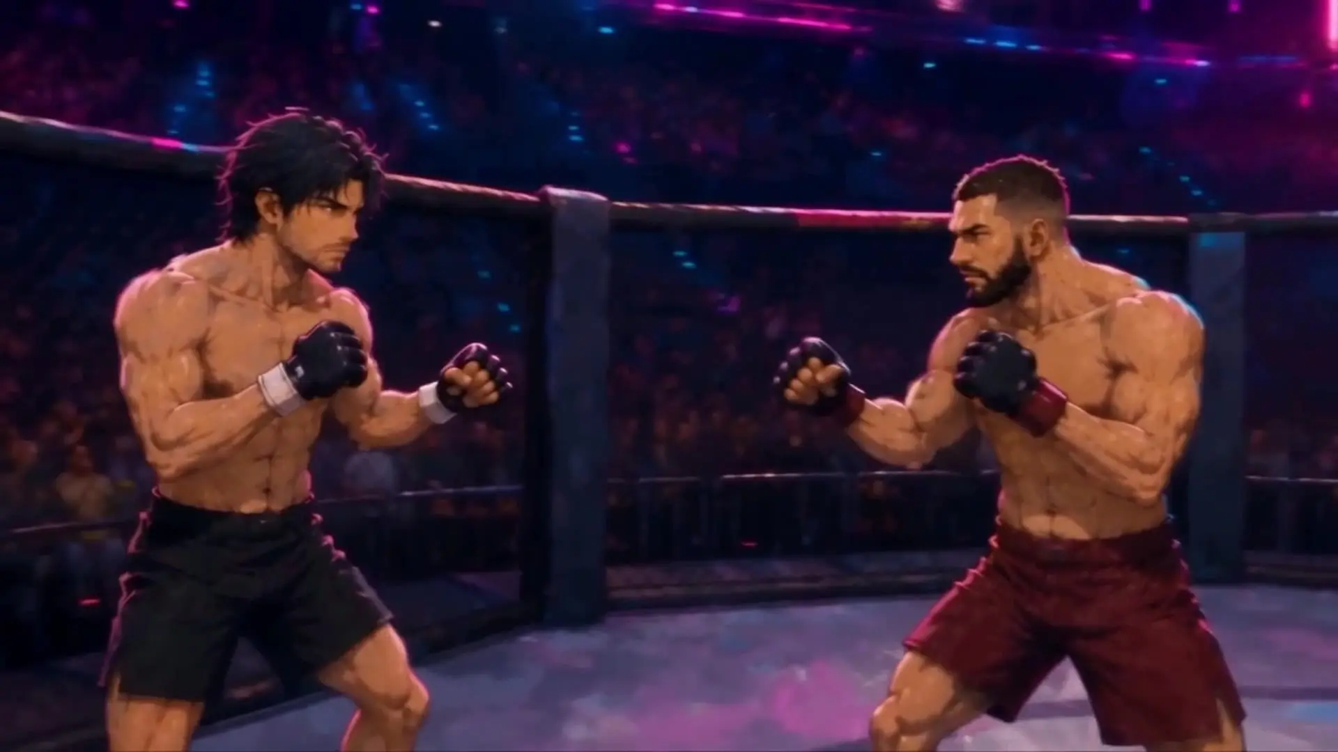 Miran and his challenger face off inside the cage