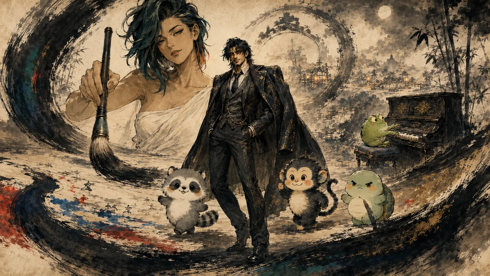 The painterly ensemble of THE ONE in a washi-paper world